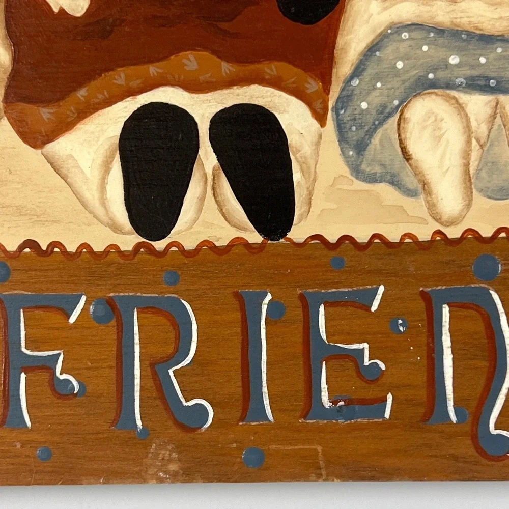 Vintage Welcome Friends Wooden Wall Sign Cottagecore Hand Painted Folk Art Wall